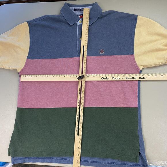Vtg Tommy Hilfiger Polo Shirt Mens Medium Colorblock Striped Crest Logo Y2K 90s - Picture 5 of 8